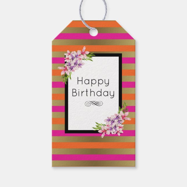 Étiquettes-cadeau Pink, Orange & Faux Tesselles métalliques avec/ Fl (Devant)