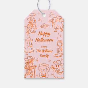 Étiquettes-cadeau Pink Orange Quirky Main Tirée Éffrayant Halloween