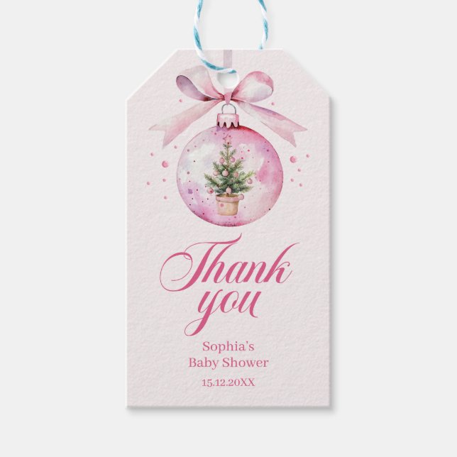 Étiquettes-cadeau Pink Ornament Christmas Baby Shower Thank You (Devant)