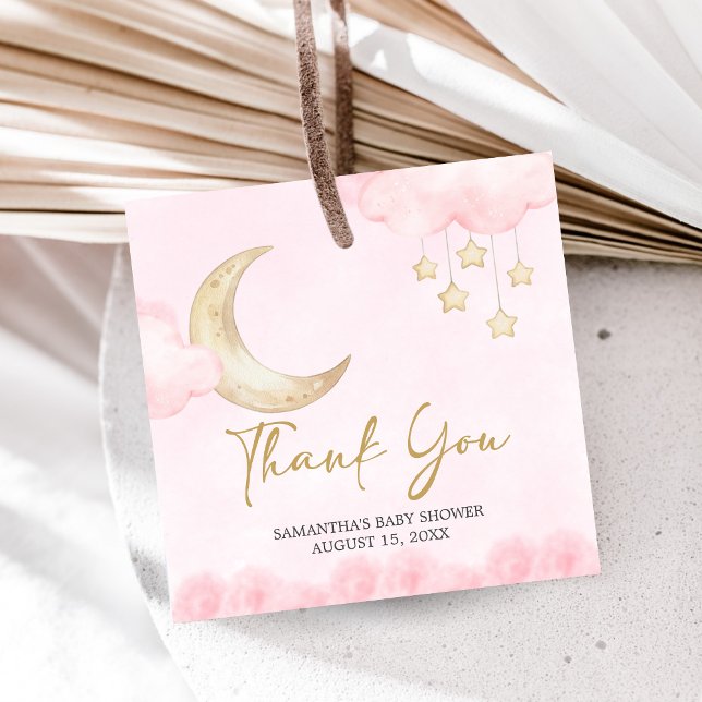 Étiquettes Cadeau Pink Over the Moon Baby Shower  (Over the Moon Baby Shower Favor Tags)
