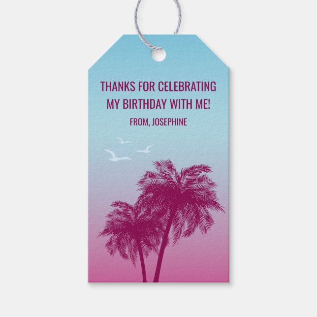 Étiquettes-cadeau Pink Palm Trees Tropical Birthday Thank You (Devant)