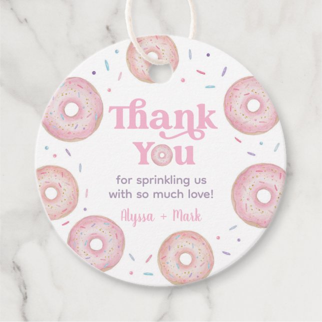 Étiquettes Cadeau Pink Pastel Donut Baby Sprinkl Merci (Devant)