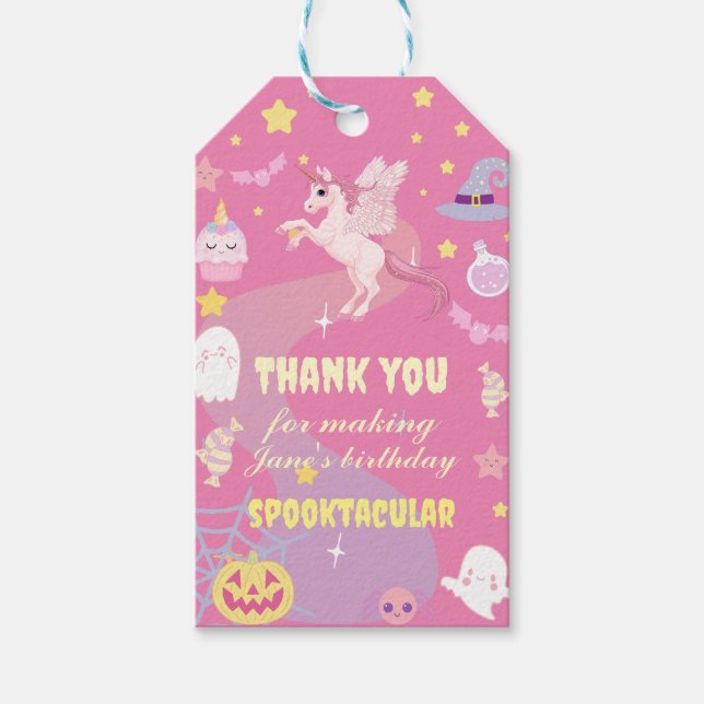 Étiquettes-cadeau Pink Pasteloween Cute Unicorn fête d'anniversaire (Devant)