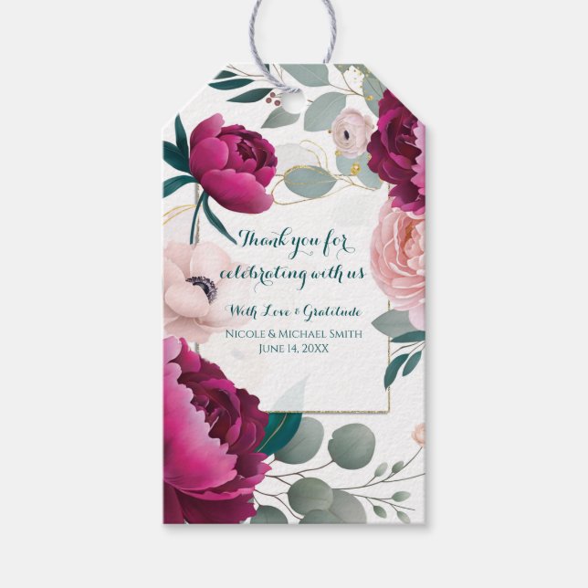 Étiquettes-cadeau Pink Peony Eucalyptus Garden Floral Glam Wedding  (Devant)