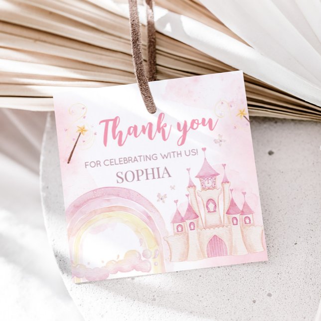 Étiquettes Cadeau Pink Princess 4e anniversaire Carré (Four Ever a Princess Birthday Party Favor Tags)