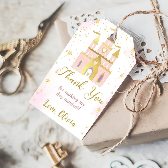 Étiquettes-cadeau Pink Princess Castle fête d'anniversaire (Créateur téléchargé)