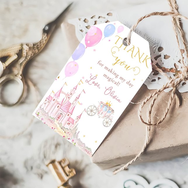 Étiquettes-cadeau Pink Princess Castle fête d'anniversaire (Créateur téléchargé)