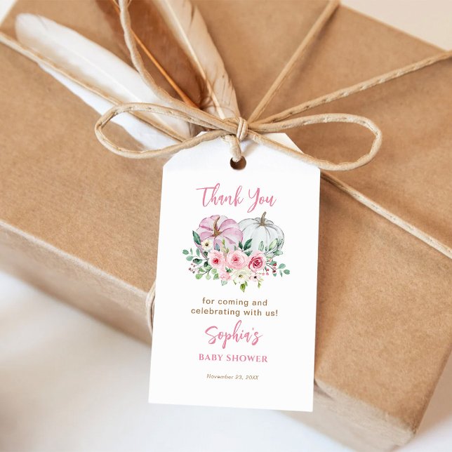 Étiquettes-cadeau Pink Pumpkins Baby Shower Thank You (Créateur téléchargé)