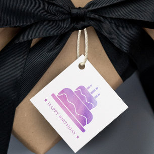 Étiquettes Cadeau Pink & Purple Joyeux gâteau d'anniversaire à