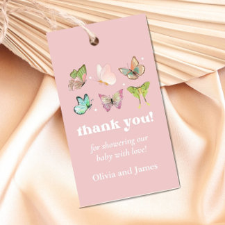Étiquettes-cadeau Pink Purple Pastel Butterfly Girl Baby shower