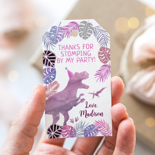 Étiquettes-cadeau Pink Purple Trois Rex Girl Dinosaur Anniversaire