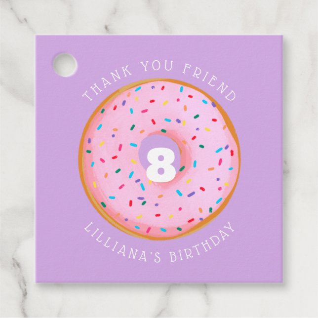 Étiquettes Cadeau Pink Rainbow Saupoudrer Donut Photo Anniversaire (Devant)