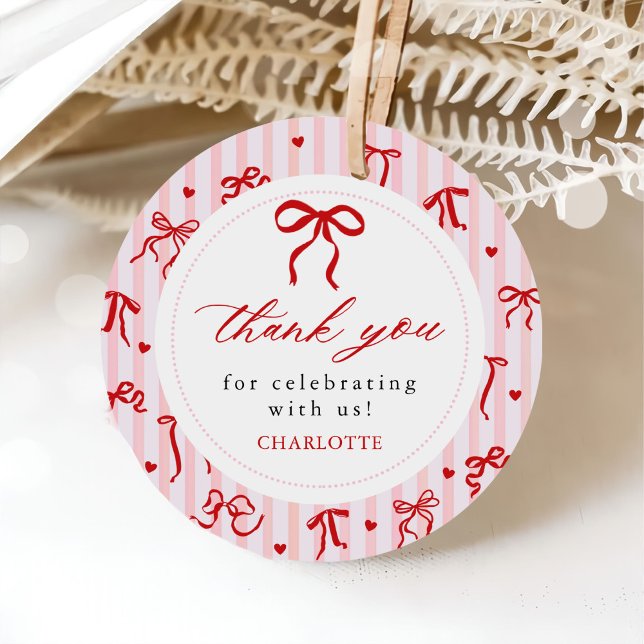 Étiquettes Cadeau Pink Red Coquette Bow Valentine Baby Shower (Créateur téléchargé)