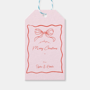 Étiquettes-cadeau Pink & Red Hand Drag Retro Bow French Christmas
