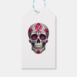 Étiquettes-cadeau Pink Ribbon Sugar Skull Calavera Breast Cancer Awa