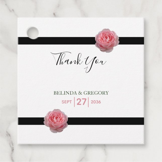 Étiquettes Cadeau Pink Rose Black Ribbon Mariage cadeau (Devant)