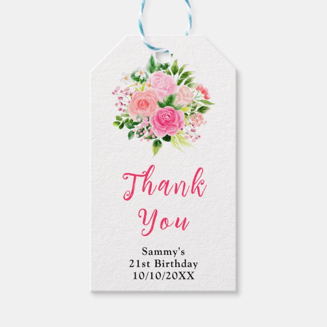 Étiquettes-cadeau Pink Roses Floral Birthday Party Thank You (Devant)