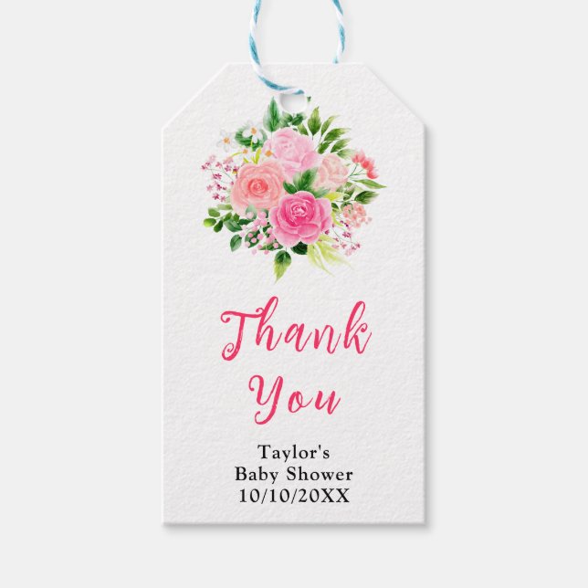 Étiquettes-cadeau Pink Roses with Foliage Baby Shower Thank You (Devant)