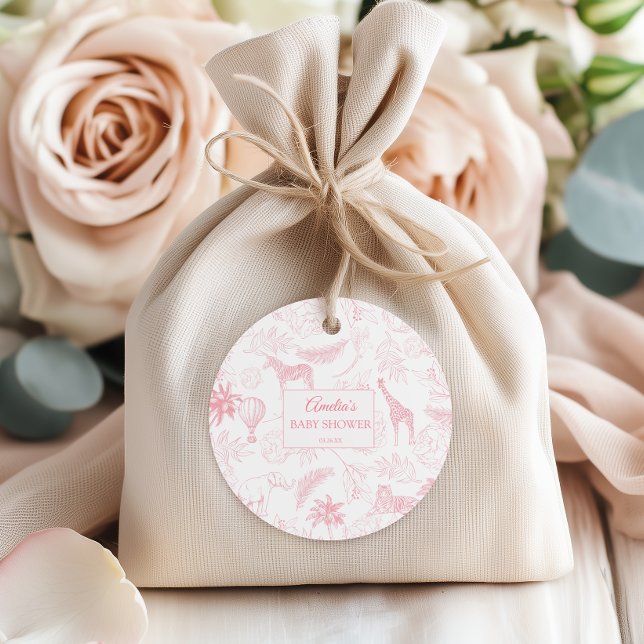 Étiquettes Cadeau Pink Safari Jungle Animals Baby Shower Favor (Créateur téléchargé)