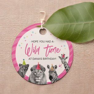 Étiquettes Cadeau Pink Safari Jungle Appeler tous les animaux Annive