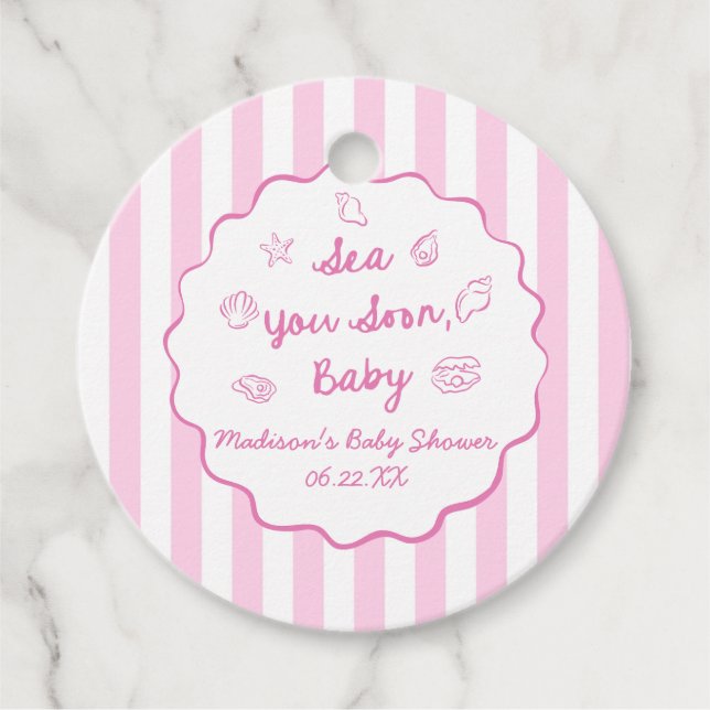 Étiquettes Cadeau Pink Sea You Soon Baby Coastal Baby Shower (Devant)