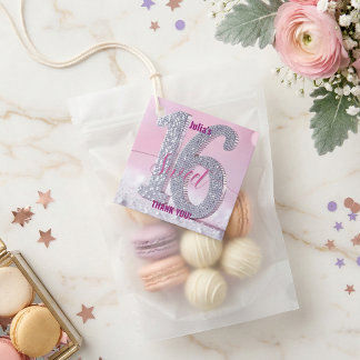 Étiquettes Cadeau Pink Silver Rhinestone Glam Sweet 16 Birthday
