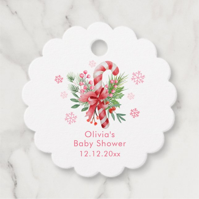 Étiquettes Cadeau Pink Snowflake Festive Candy Girl Baby Shower  (Devant)