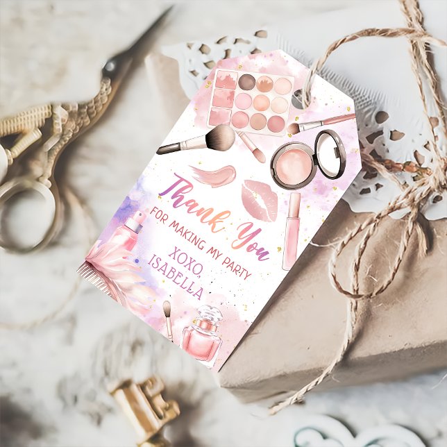 Étiquettes-cadeau Pink Spa Party Glam Maquillage Anniversaire Balise (Créateur téléchargé)