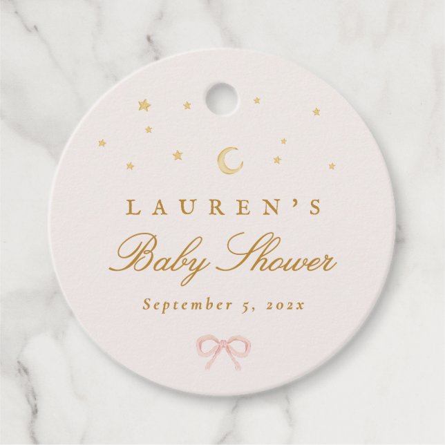 Étiquettes Cadeau Pink Stars Moon Princess Fairytale Baby Shower (Devant)