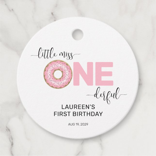 Étiquettes Cadeau Pink Sweet Little MI 1er anniversaire (Devant)