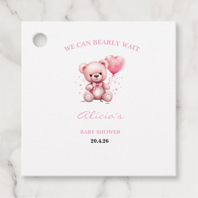 Étiquettes Cadeau Pink Teddy Bear Baby Shower (Devant)