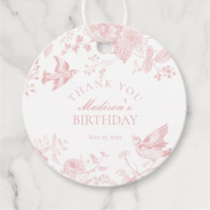 Étiquettes Cadeau Pink Toile De Jouy Floral Anniversaire Fête Favori