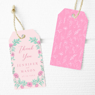 Étiquettes-cadeau Pink turquoise vert fleuri couronnes mariage Merci