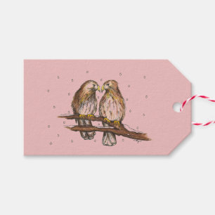 Étiquettes-cadeau Pink Valentine's Day Lovebird Red Tail Hawk Bird