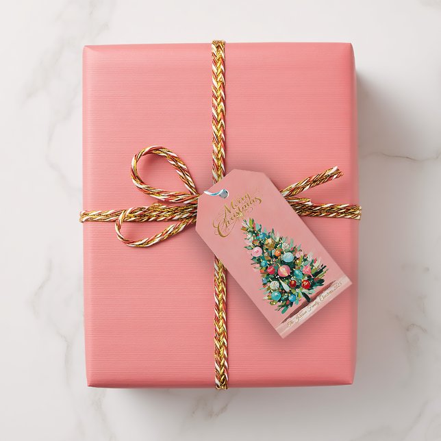 Étiquettes-cadeau Pink Velvet Christmas Tree Holiday  (Delicate Beautiful Pastel Pink "Merry Christmas" Gift Tag )
