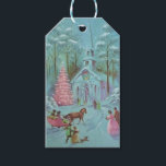 Étiquettes-cadeau Pink Vintage Winter Christmas Church<br><div class="desc">Tag cadeau de Noël Vintage neige rose et arbre de Noël et église.</div>