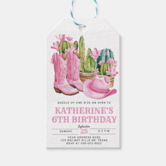 Étiquettes-cadeau Pink West Cowgirl Cactus Aquarelle Anniversaire