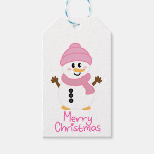 Étiquettes-cadeau Pink Winter Snowman Joyeux Noël