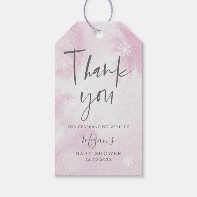 Étiquettes-cadeau Pink Winter Wonderland Watercolor Baby shower (Devant)