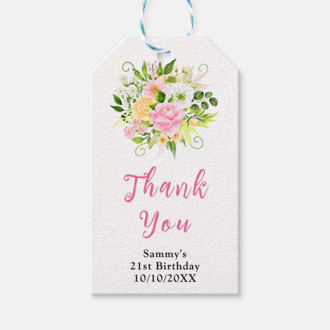 Étiquettes-cadeau Pink Yellow Floral Birthday Party Thank You (Devant)