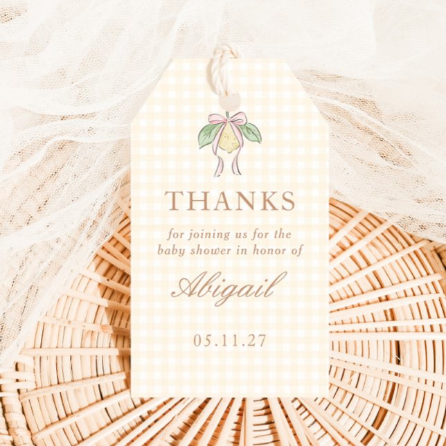 Étiquettes-cadeau Pink & Yellow Lemon Bow Baby Shower Favor (Créateur téléchargé)