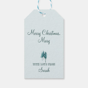 Étiquettes-cadeau Pins bleu-vert simple Noël