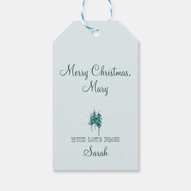 Étiquettes-cadeau Pins bleu-vert simple Noël (Dos)