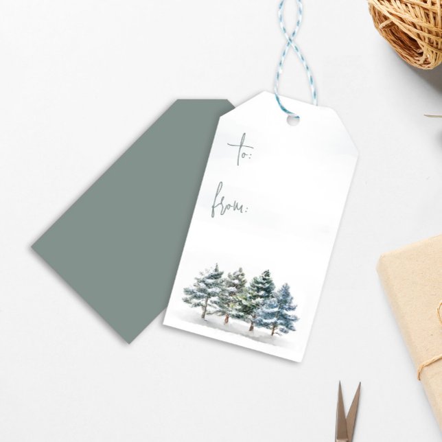 Étiquettes-cadeau Pins D'Hiver Noël À De (Christmas holiday to and from gift tag.)