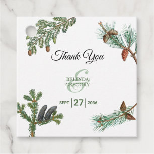 Étiquettes Cadeau Pins rustiques Mariage de verdure forestière