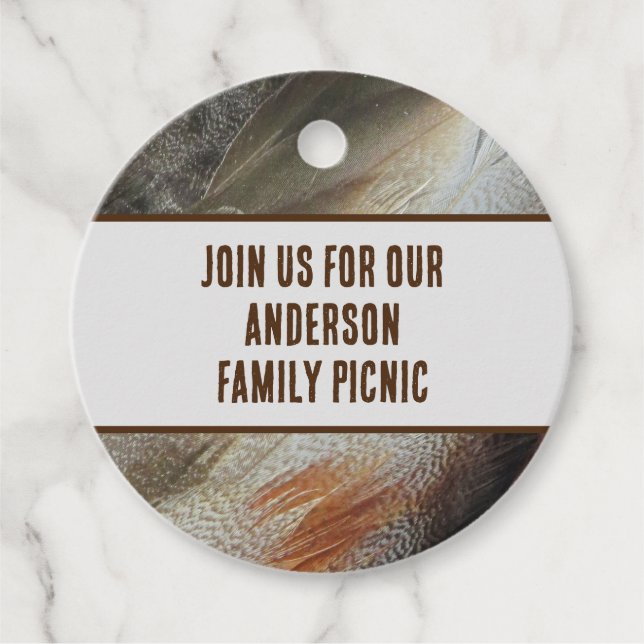 Étiquettes Cadeau Pique-nique Nature Feather Photo Événement Famille (Devant)