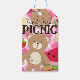 Étiquettes-cadeau Pique-nique ourson en peluche rose Faveur de fête