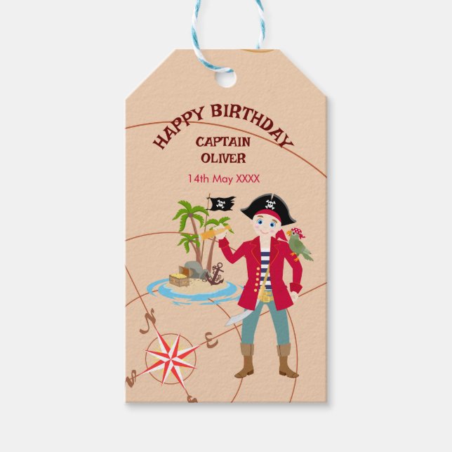 Étiquettes-cadeau Pirate Boy Treasure Map Amusants Anniversaire Fête (Devant)