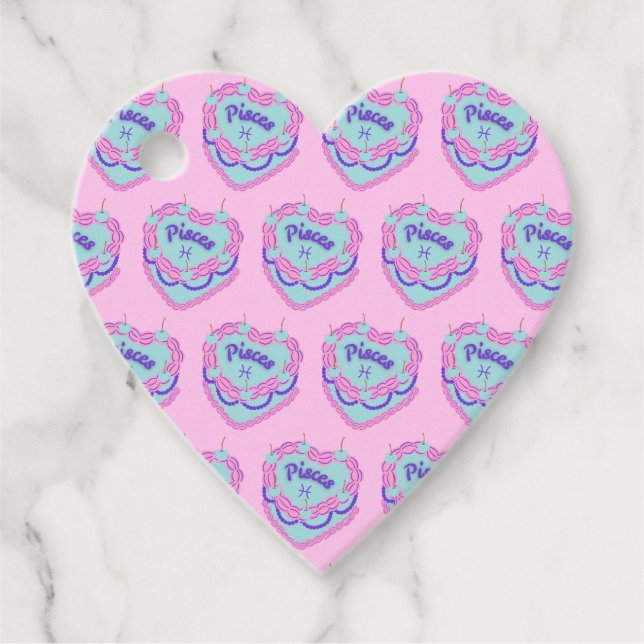 Étiquettes Cadeau Pisces Zodiac Coquette Coeur Anniversaire Gâteau (Devant)