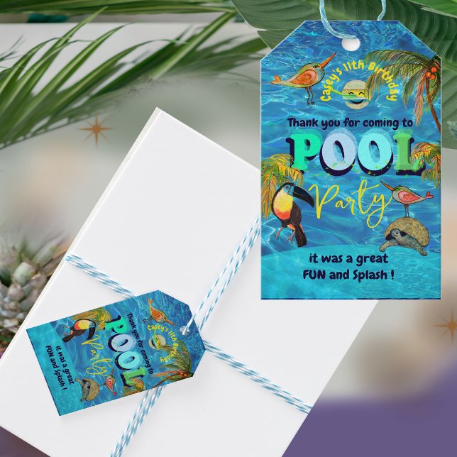 Étiquettes-cadeau Piscine d'été Fun Party Anniversaire Merci (Summer Pool Fun Party Birthday Thank You Gift Tags)